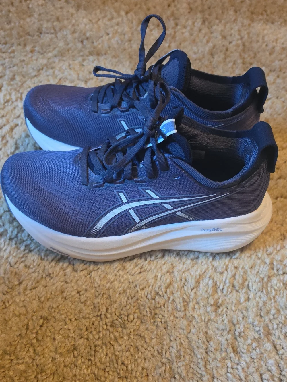 Asics Navy Running Shoes with White Sole and Silver Accents